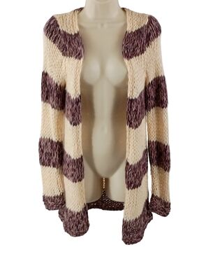 hippie laundry Cream & Brown Striped Open-Front Cardigan
